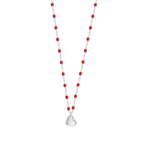 Gigi Clozeau - Lucky Heart Mini Gigi Poppy necklace, White Gold, 15.7