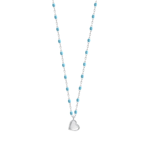 Gigi Clozeau - Lucky Heart Mini Gigi Turquoise necklace, White Gold, 15.7