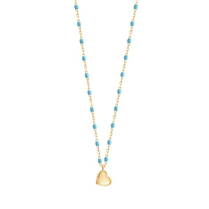 Gigi Clozeau - Lucky Heart Mini Gigi Turquoise necklace, Yellow Gold, 15.7"