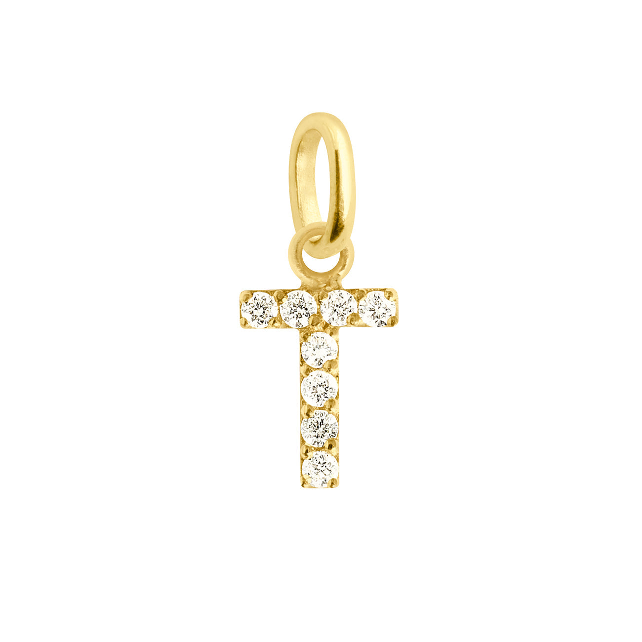 Lucky Letter T Diamond Pendant, Yellow Gold | Gigi Clozeau