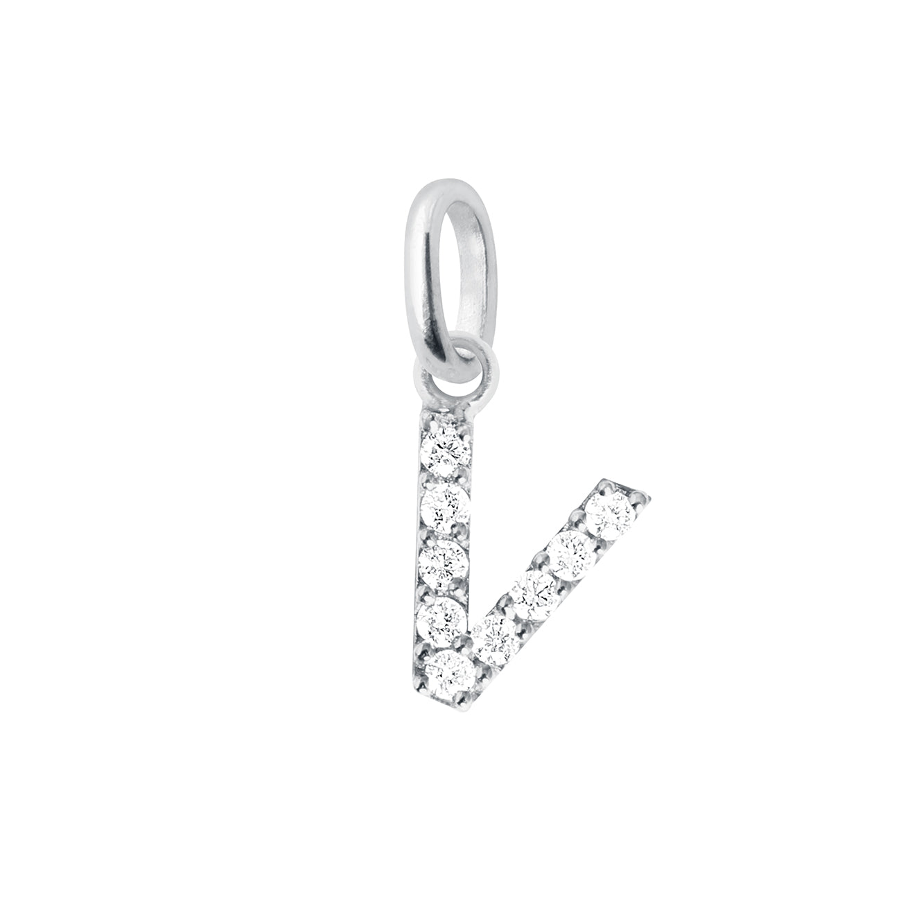 Gigi Clozeau - Lucky Letter V Diamond Pendant, White Gold