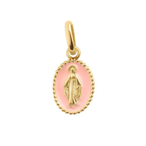 Gigi Clozeau - Madone Baby Pink Resin pendant, Yellow gold