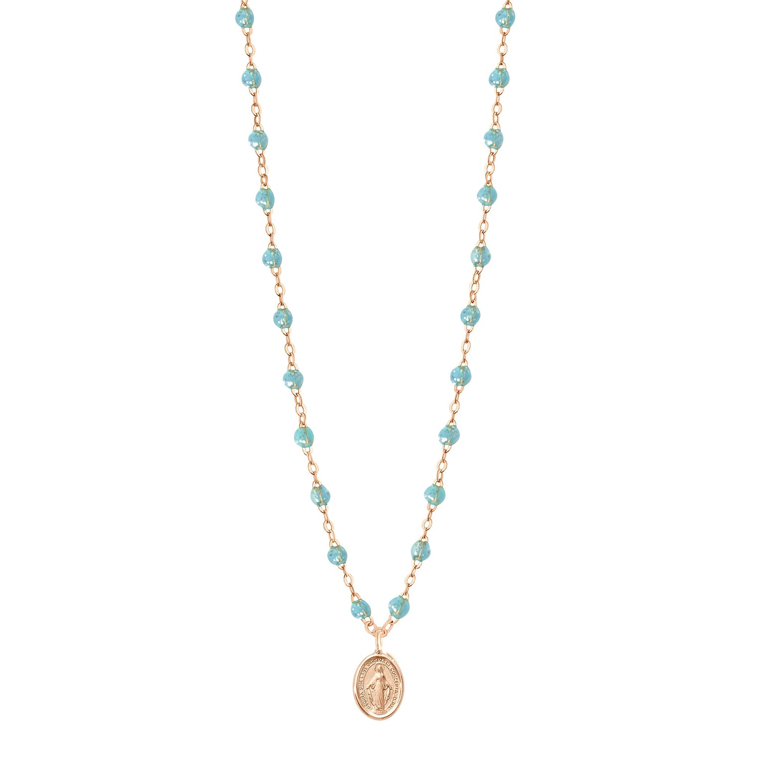 Gigi Clozeau - Madone Charm Classic Gigi Aqua necklace, Rose Gold, 16.5"