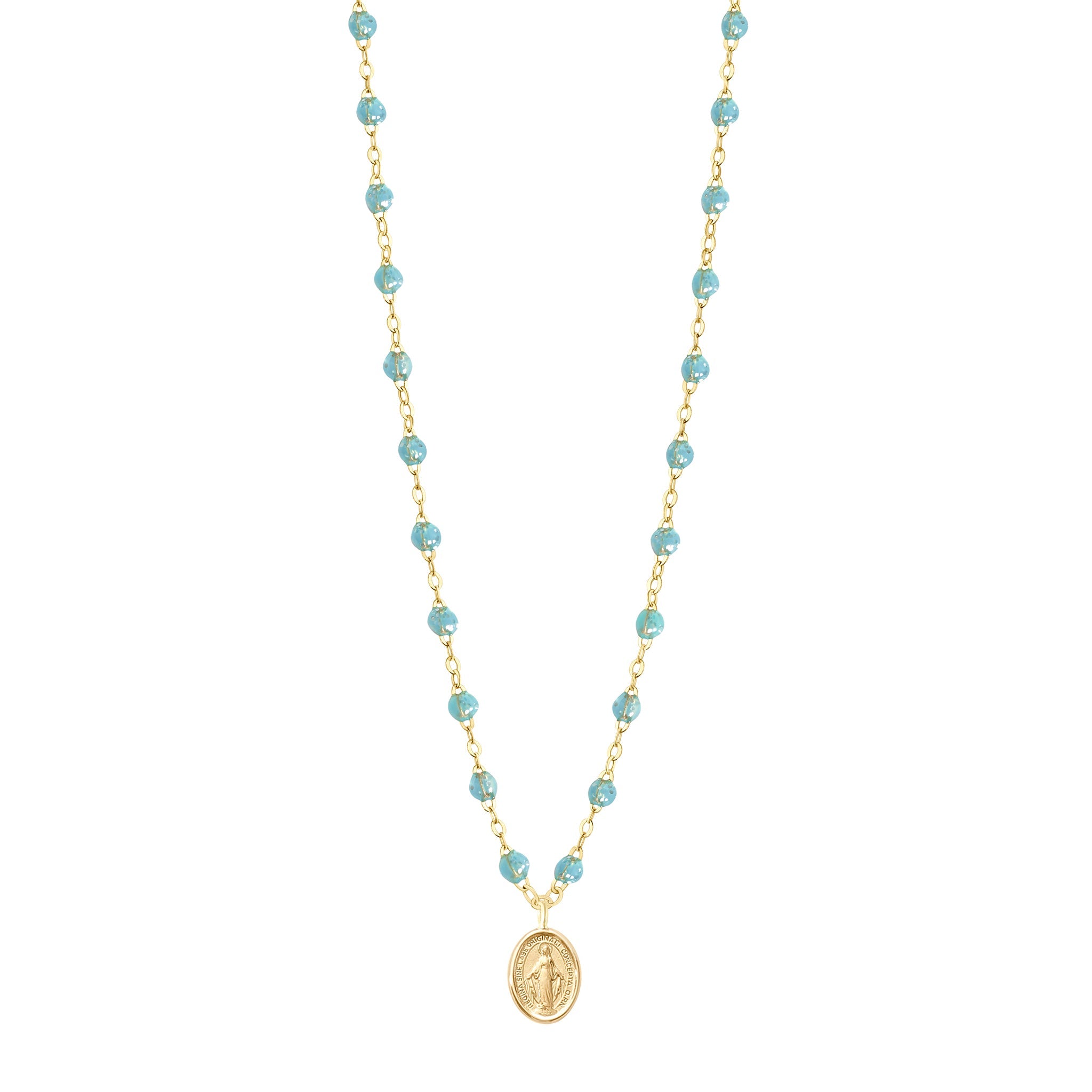 Gigi Clozeau - Madone Charm Classic Gigi Aqua necklace, Yellow Gold, 16.5"