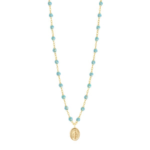 Gigi Clozeau - Madone Charm Classic Gigi Aqua necklace, Yellow Gold, 16.5"