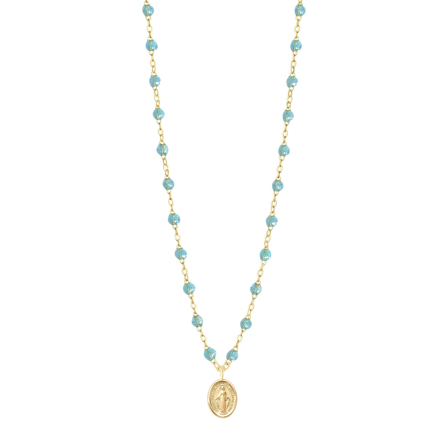 Gigi Clozeau - Madone Charm Classic Gigi Aqua necklace, Yellow Gold, 16.5"