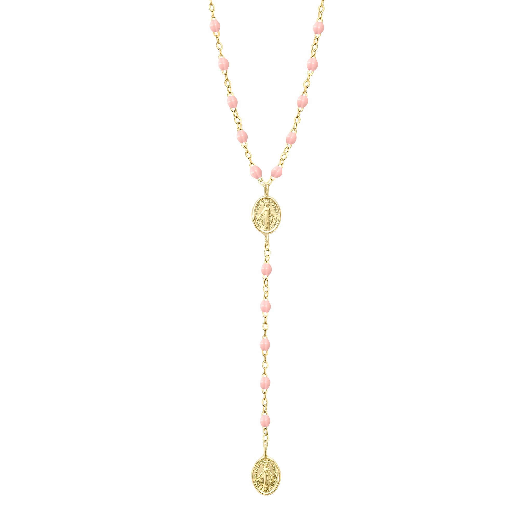 Gigi Clozeau - Madone Charm Classic Gigi Baby Pink rosary, Yellow Gold, 16.5"