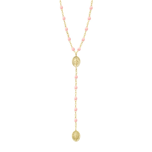 Gigi Clozeau - Madone Charm Classic Gigi Baby Pink rosary, Yellow Gold, 16.5