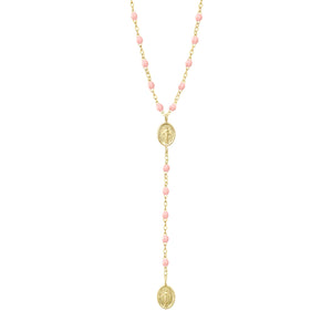 Gigi Clozeau - Madone Charm Classic Gigi Baby Pink rosary, Yellow Gold, 16.5"