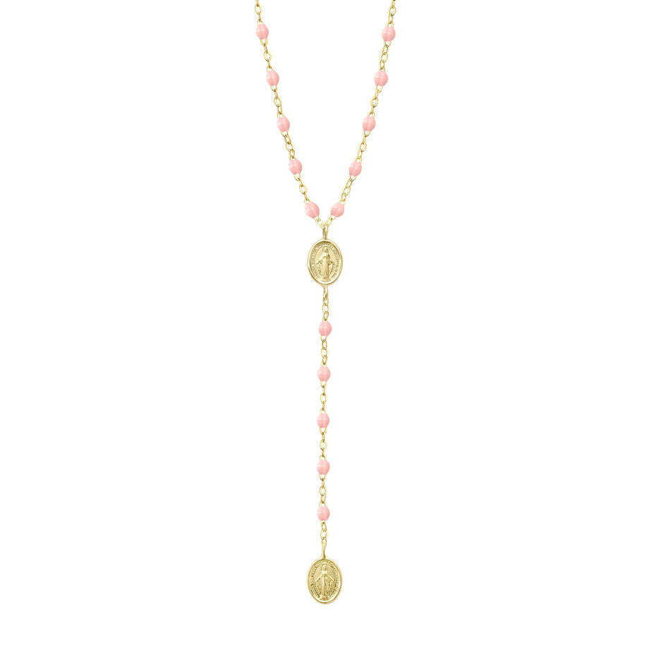 Gigi Clozeau - Madone Charm Classic Gigi Baby Pink rosary, Yellow Gold, 16.5