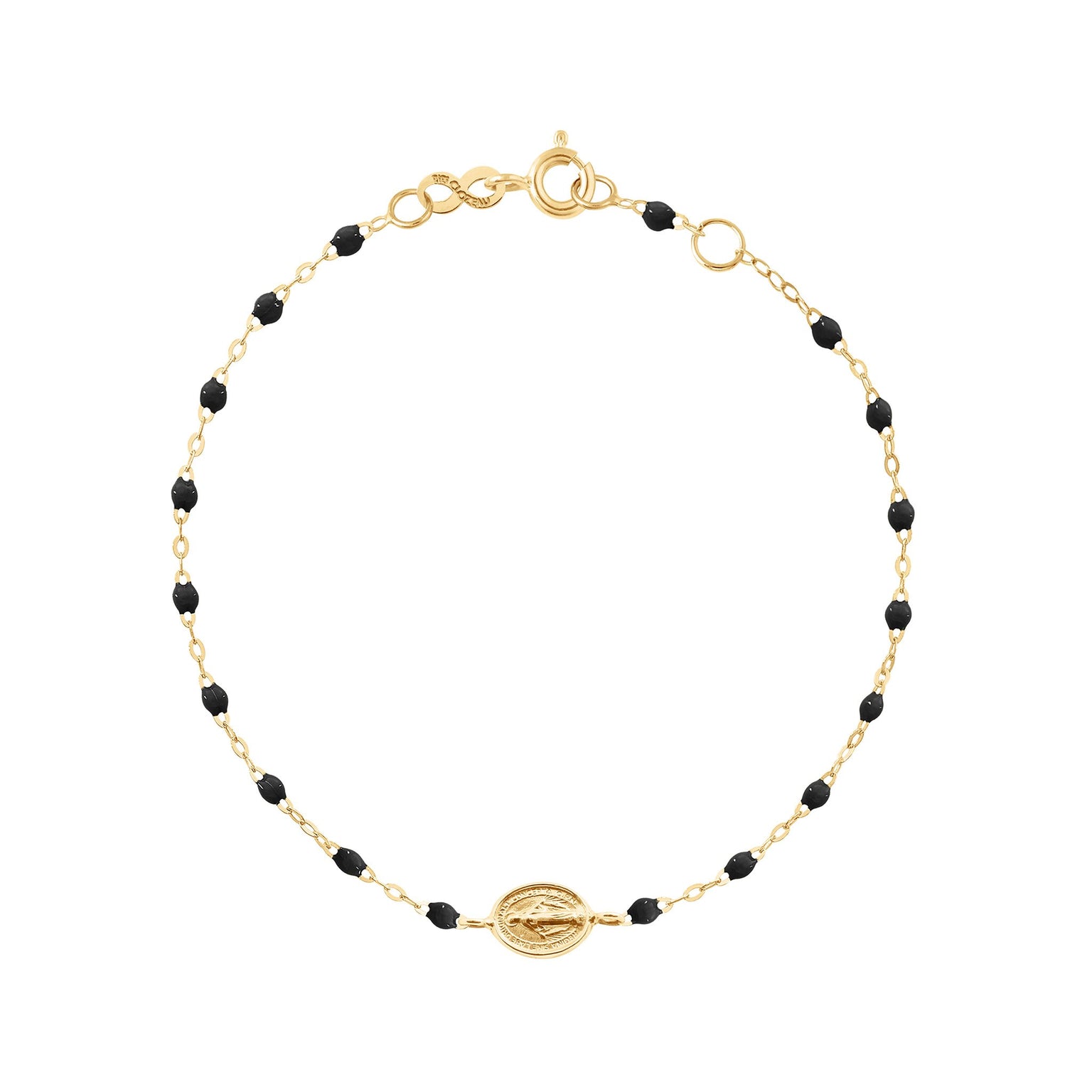 Gigi Clozeau - Madone Charm Classic Gigi Black bracelet, Yellow Gold, 6.7"