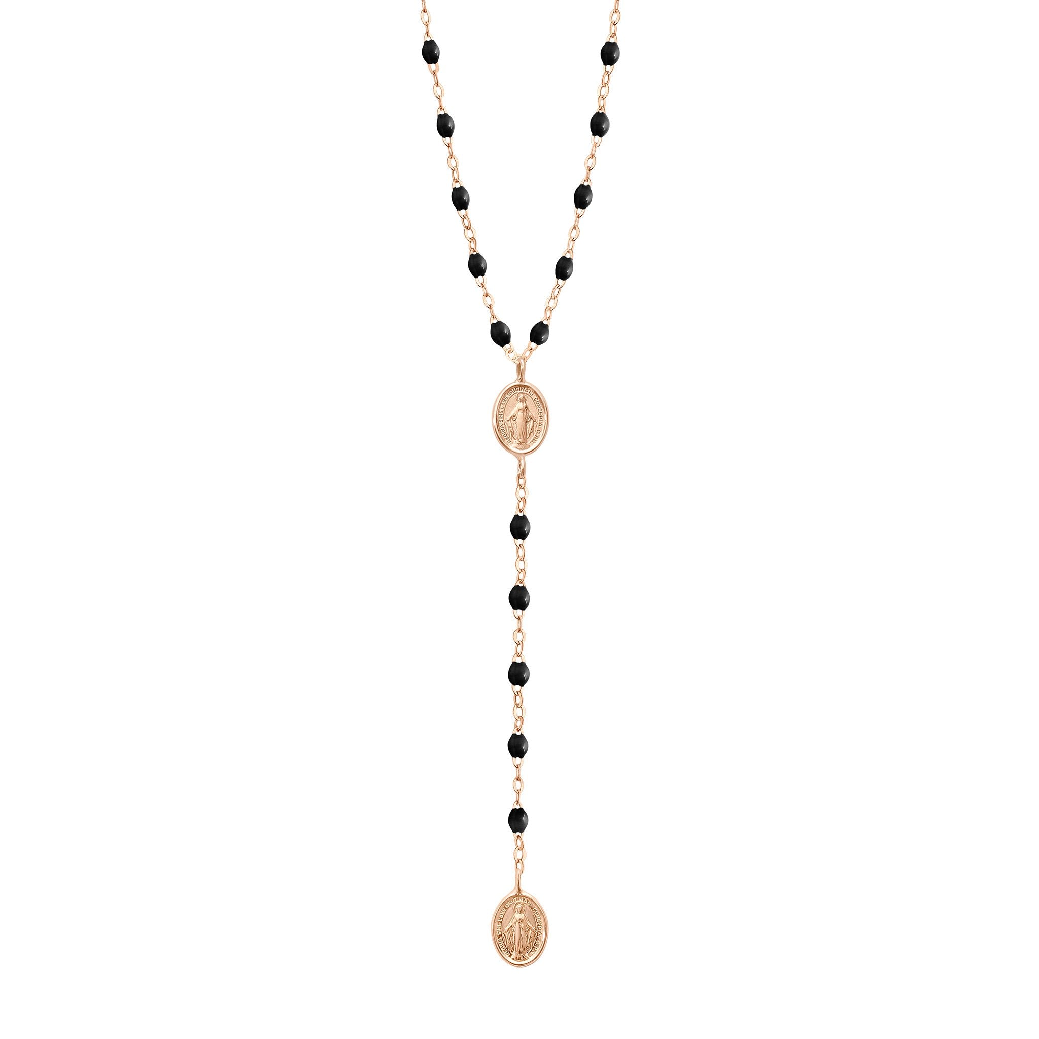Gigi Clozeau - Madone Charm Classic Gigi Black rosary, Rose Gold, 16.5"
