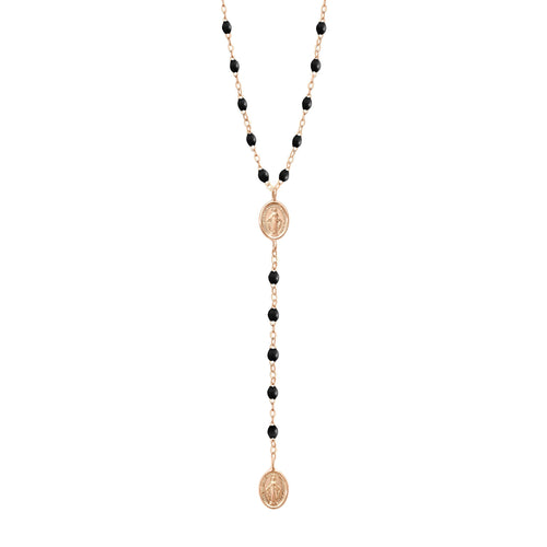 Gigi Clozeau - Madone Charm Classic Gigi Black rosary, Rose Gold, 16.5