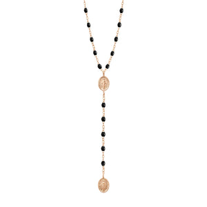 Gigi Clozeau - Madone Charm Classic Gigi Black rosary, Rose Gold, 16.5"