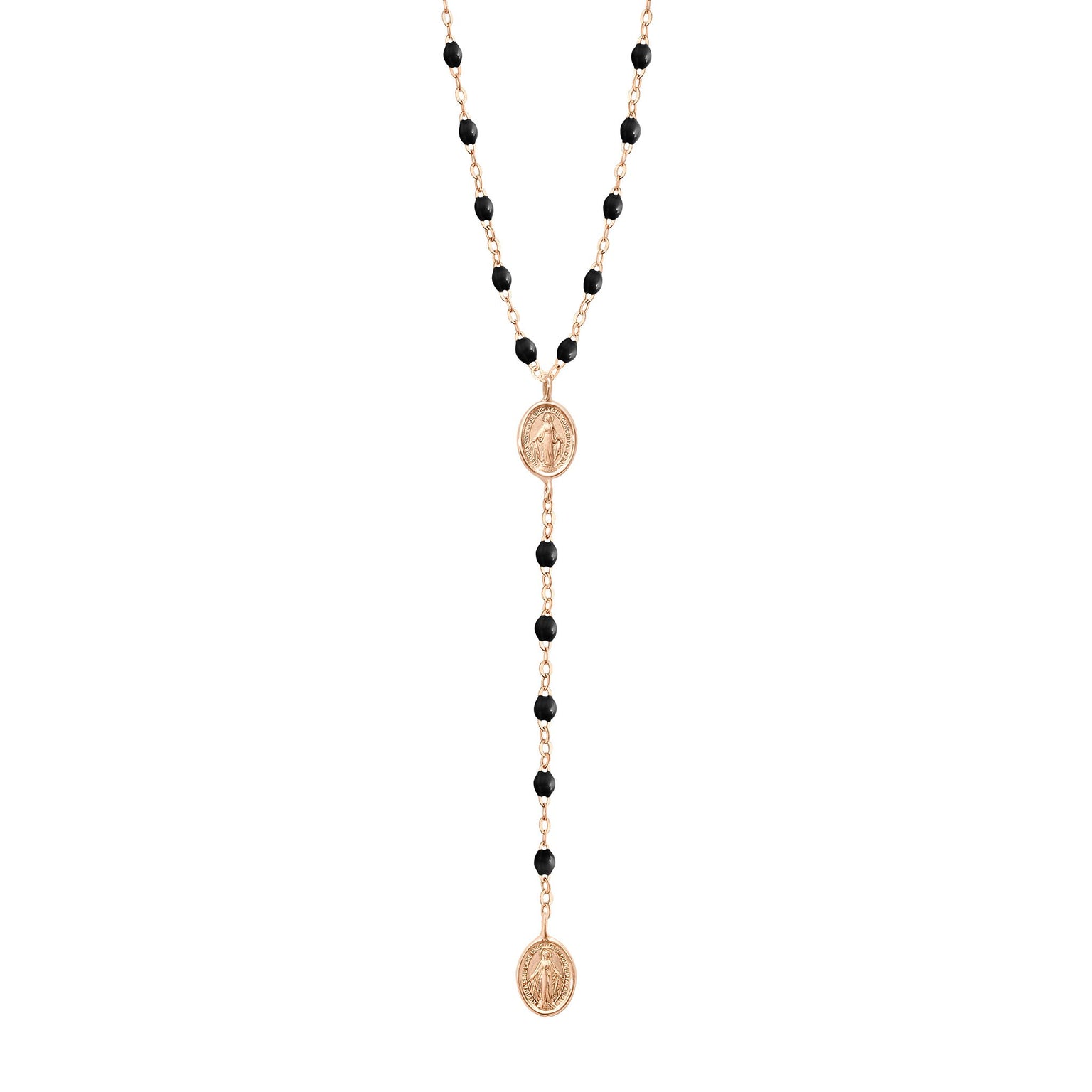 Gigi Clozeau - Madone Charm Classic Gigi Black rosary, Rose Gold, 16.5"
