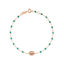 Gigi Clozeau - Madone Charm Classic Gigi Emerald bracelet, Rose Gold, 6.7"