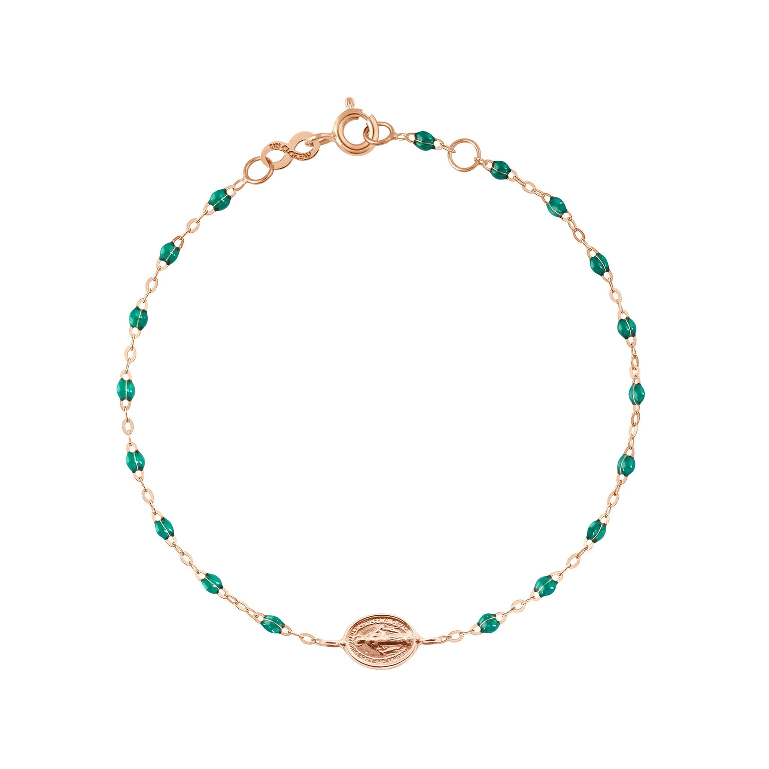 Gigi Clozeau - Madone Charm Classic Gigi Emerald bracelet, Rose Gold, 6.7"