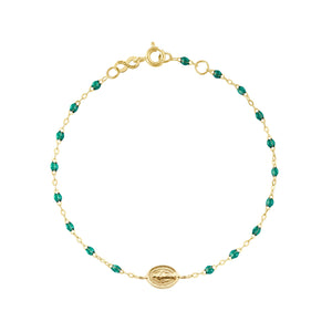 Gigi Clozeau - Madone Charm Classic Gigi Emerald bracelet, Yellow Gold, 6.7"