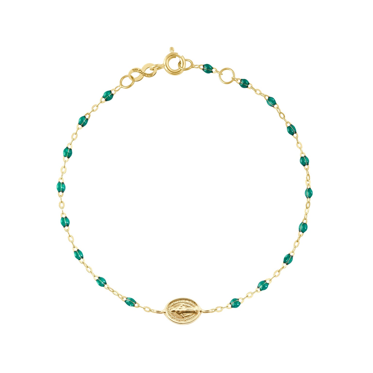 Gigi Clozeau - Madone Charm Classic Gigi Emerald bracelet, Yellow Gold, 6.7"