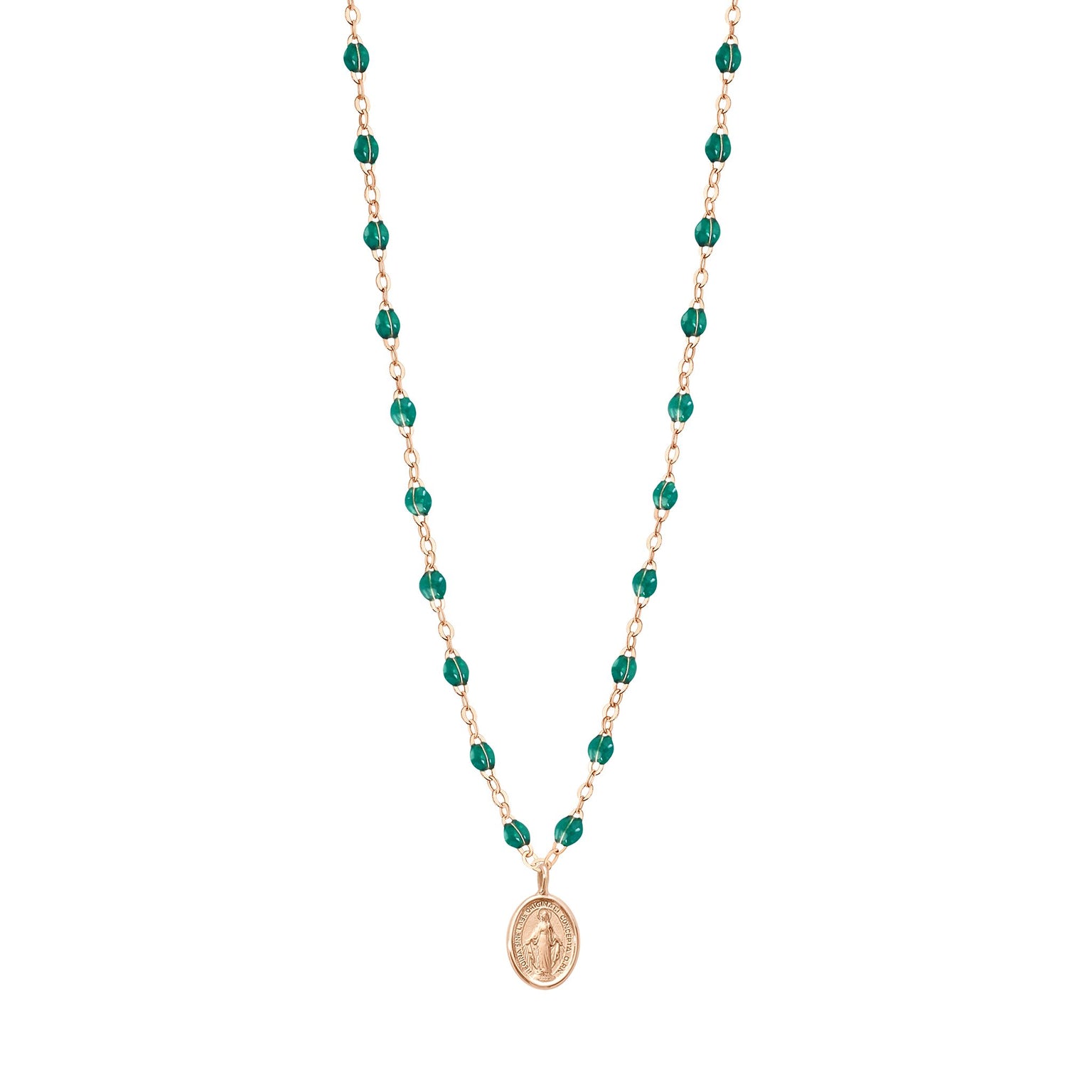 Gigi Clozeau - Madone Charm Classic Gigi Emerald necklace, Rose Gold, 16.5"