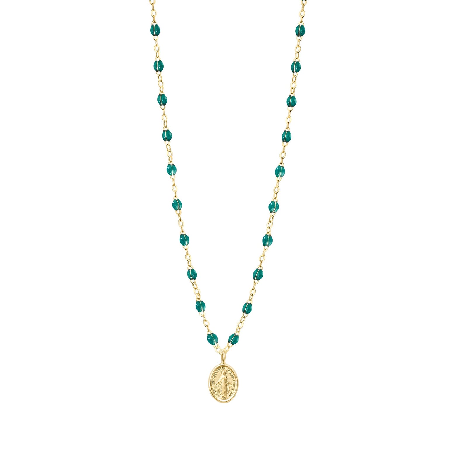 Gigi Clozeau - Madone Charm Classic Gigi Emerald necklace, Yellow Gold, 16.5"