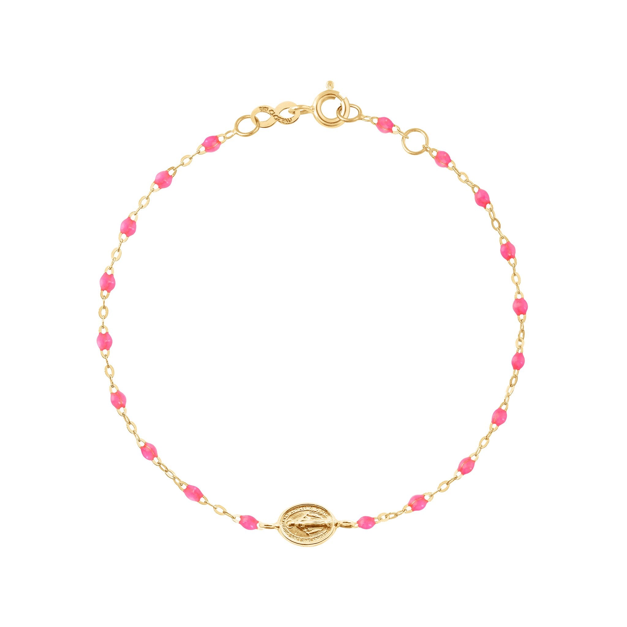 Gigi Clozeau - Madone Charm Classic Gigi Pink bracelet, Yellow Gold, 6.7"