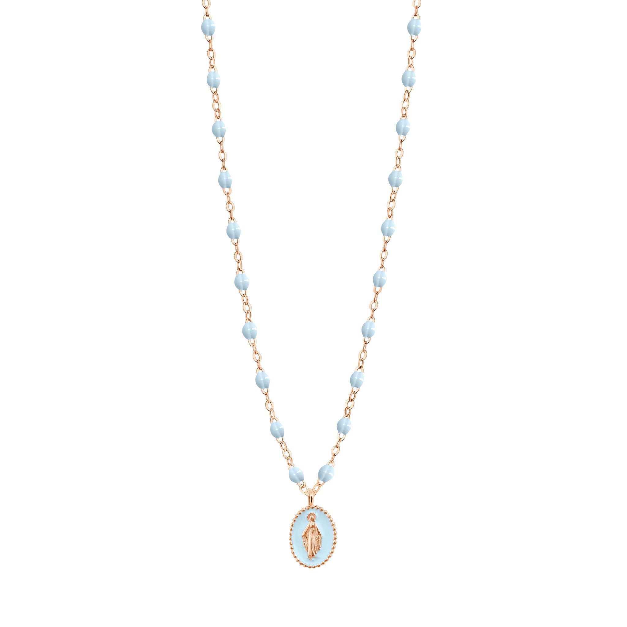 Gigi Clozeau - Madone resin charm Classic Gigi Baby Blue necklace, Rose Gold, 16.5"