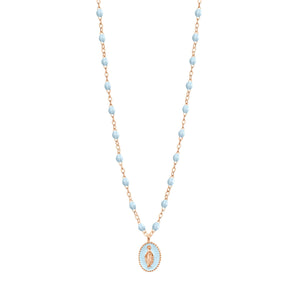 Gigi Clozeau - Madone resin charm Classic Gigi Baby Blue necklace, Rose Gold, 16.5"
