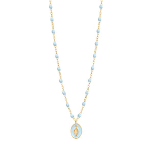 Gigi Clozeau - Madone resin charm Classic Gigi Baby Blue necklace, Yellow Gold, 16.5"