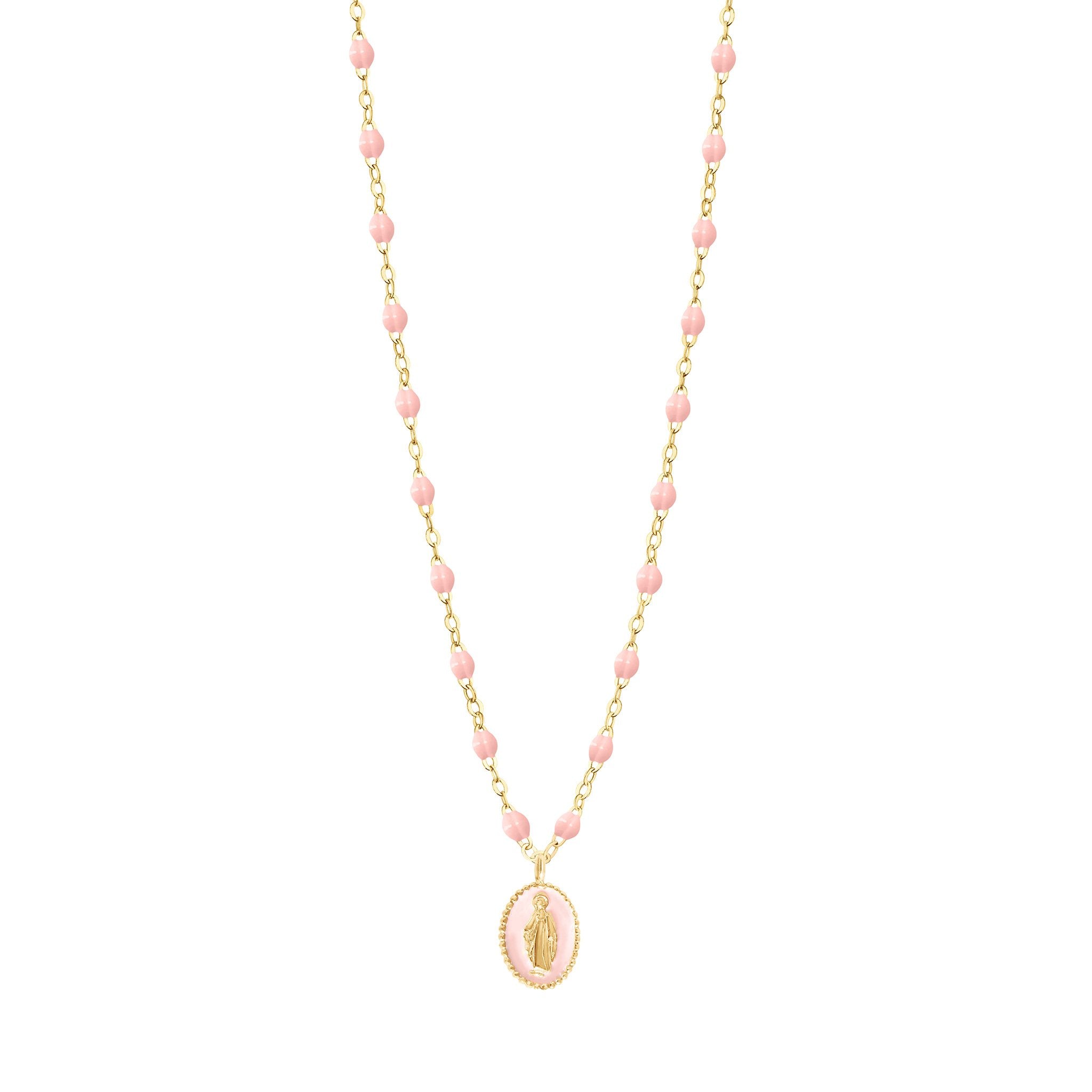 Gigi Clozeau - Madone resin charm Classic Gigi Baby Pink necklace, Yellow Gold, 16.5"