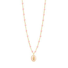 Gigi Clozeau - Madone resin charm Classic Gigi Baby Pink necklace, Yellow Gold, 16.5"