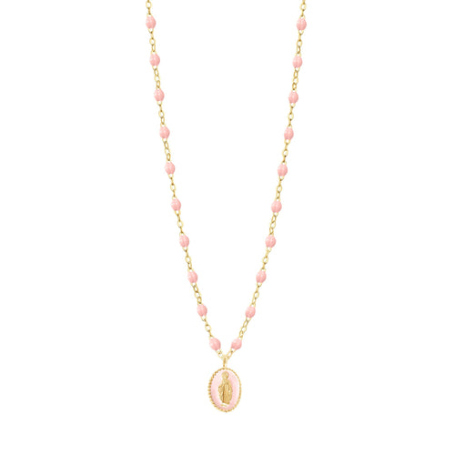 Gigi Clozeau - Madone resin charm Classic Gigi Baby Pink necklace, Yellow Gold, 16.5