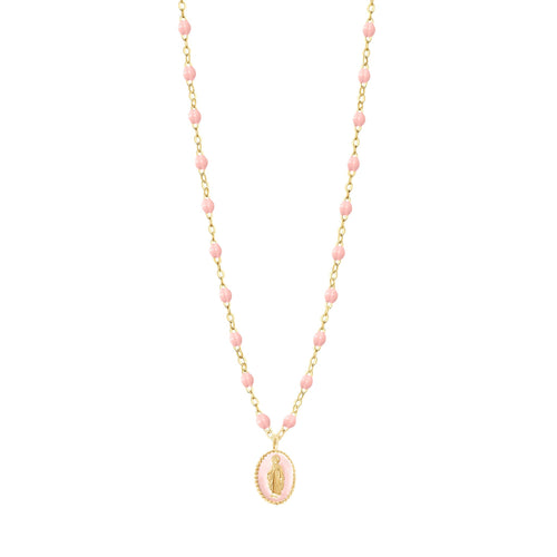 Gigi Clozeau - Madone resin charm Classic Gigi Baby Pink necklace, Yellow Gold, 16.5