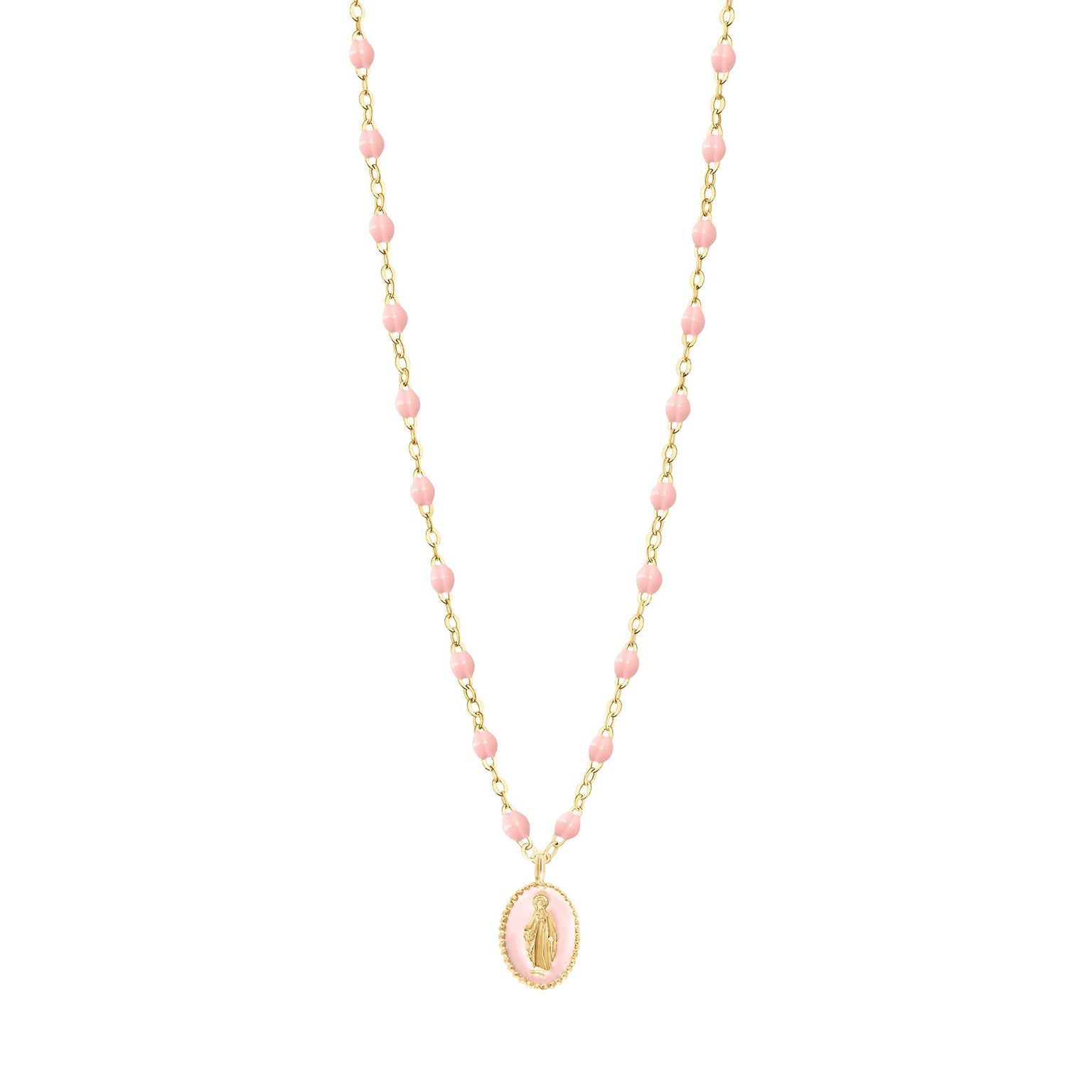 Gigi Clozeau - Madone resin charm Classic Gigi Baby Pink necklace, Yellow Gold, 16.5"