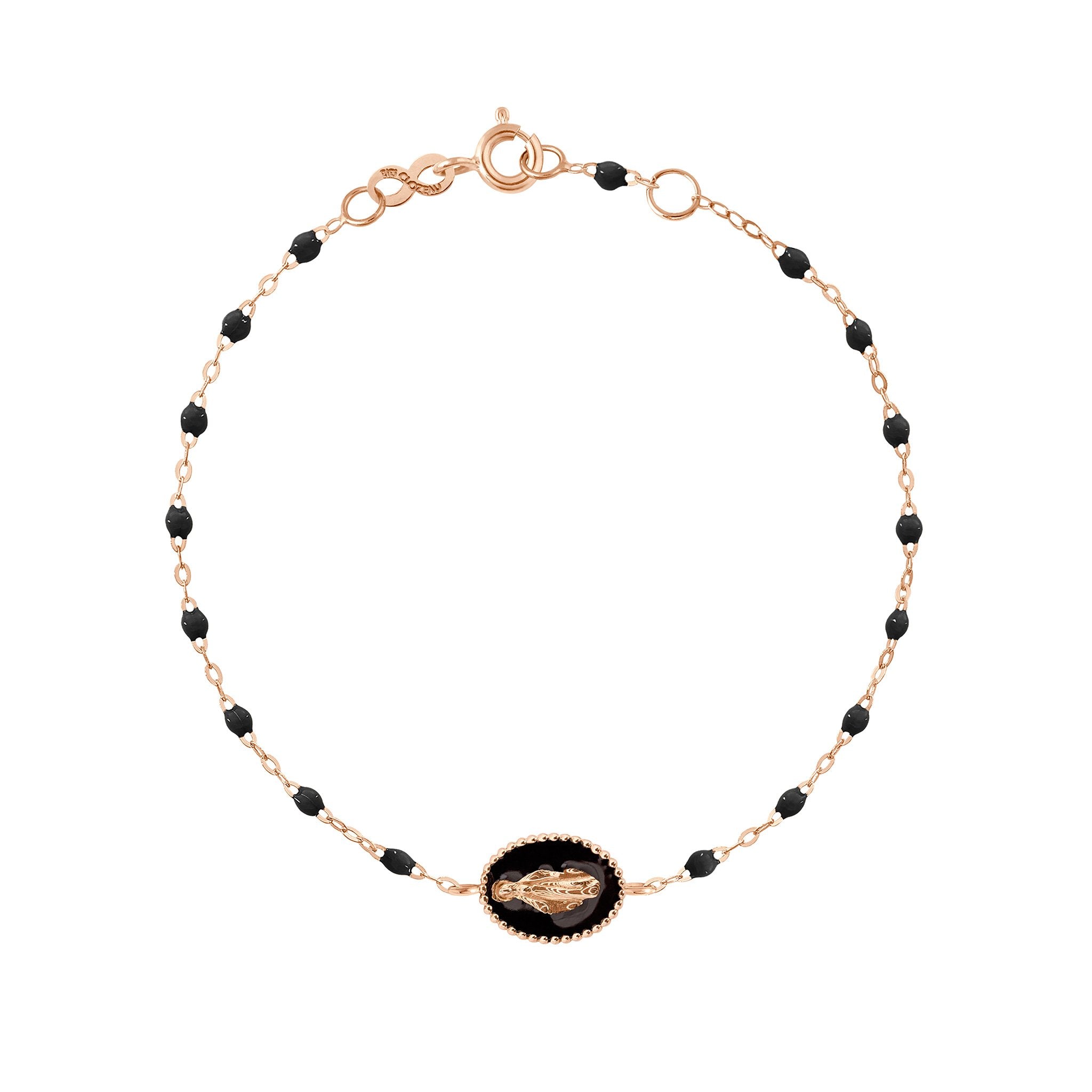 Gigi Clozeau - Madone resin charm Classic Gigi Black bracelet, Rose Gold, 6.7"