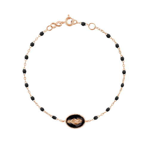 Gigi Clozeau - Madone resin charm Classic Gigi Black bracelet, Rose Gold, 6.7