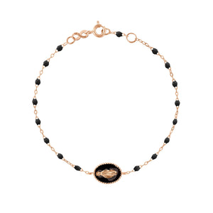Gigi Clozeau - Madone resin charm Classic Gigi Black bracelet, Rose Gold, 6.7"