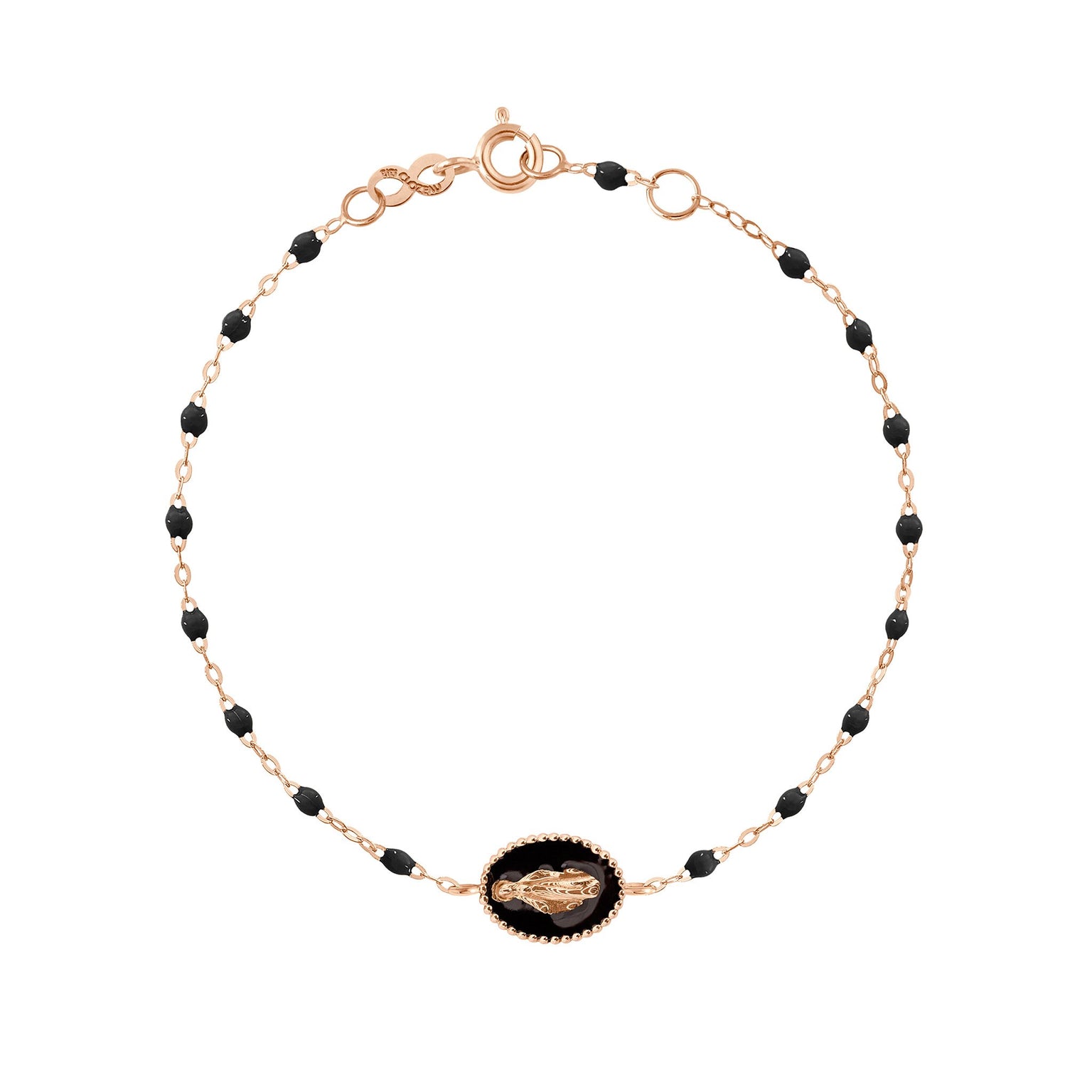 Gigi Clozeau - Madone resin charm Classic Gigi Black bracelet, Rose Gold, 6.7"