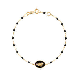 Gigi Clozeau - Madone resin charm Classic Gigi Black bracelet, Yellow Gold, 6.7"