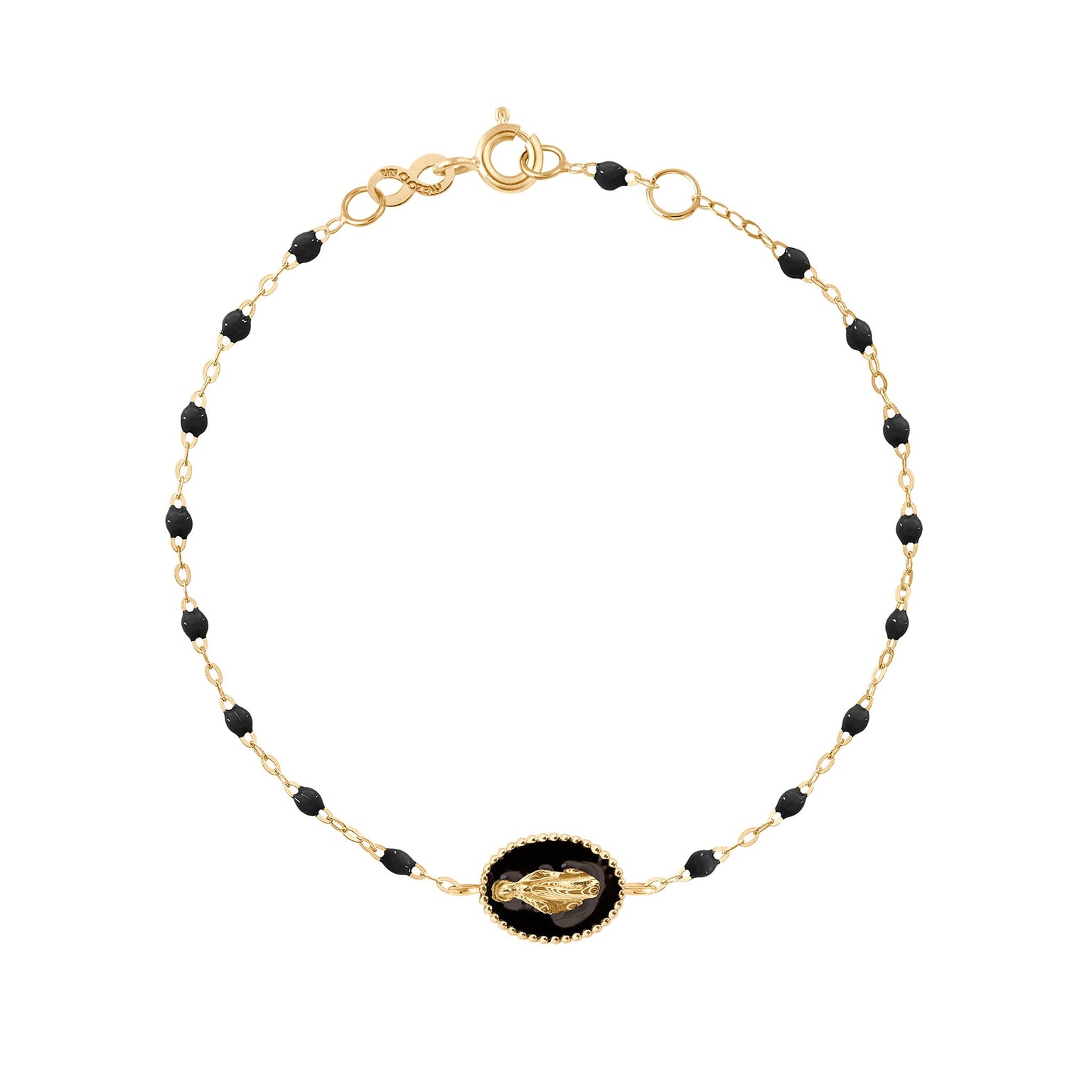 Gigi Clozeau - Madone resin charm Classic Gigi Black bracelet, Yellow Gold, 6.7"