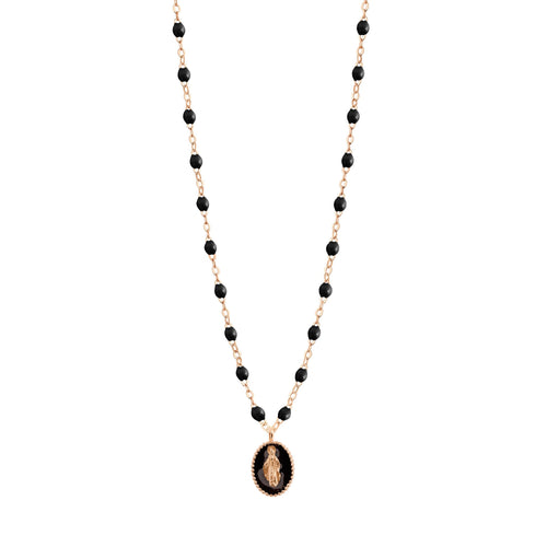Gigi Clozeau - Madone resin charm Classic Gigi Black necklace, Rose Gold, 16.5