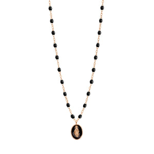 Gigi Clozeau - Madone resin charm Classic Gigi Black necklace, Rose Gold, 16.5"