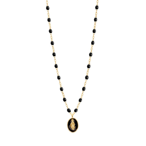 Gigi Clozeau - Madone resin charm Classic Gigi Black necklace, Yellow Gold, 16.5