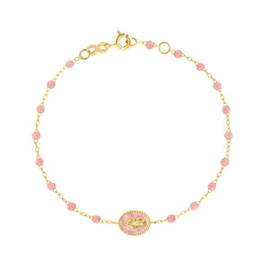 Gigi Clozeau - Madone resin charm Classic Gigi Blush bracelet, Yellow Gold, 6.7"