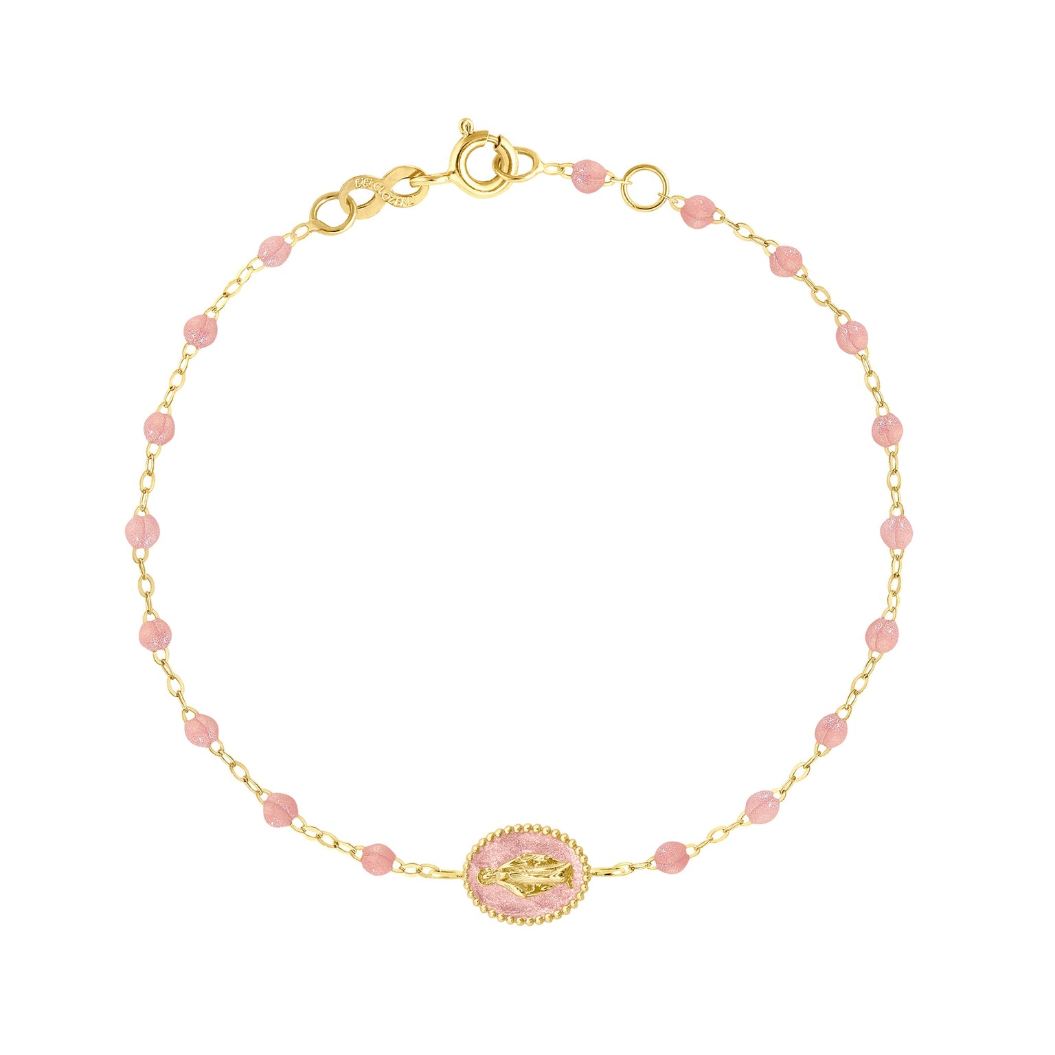 Gigi Clozeau - Madone resin charm Classic Gigi Blush bracelet, Yellow Gold, 6.7"