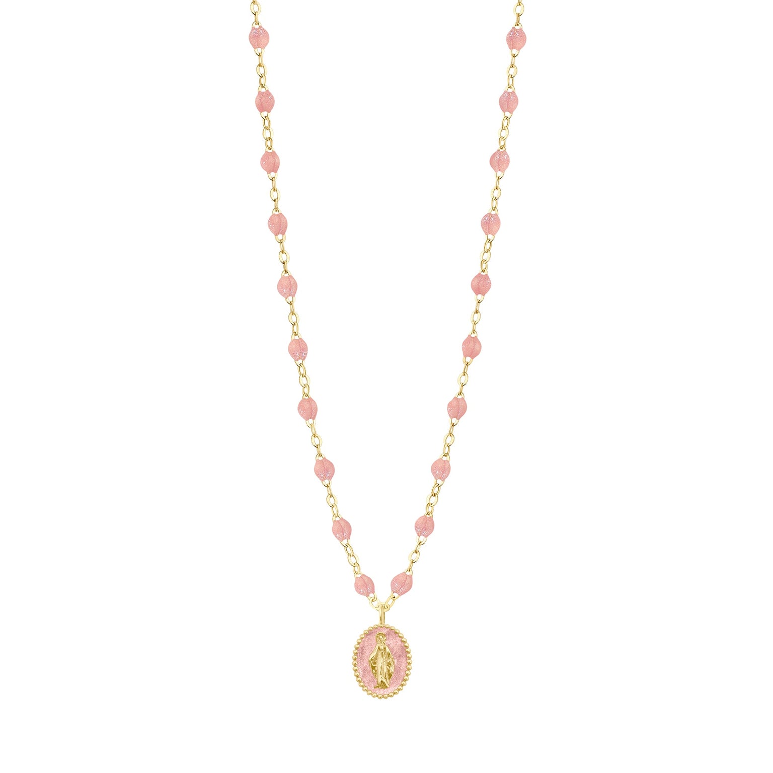 Gigi Clozeau - Madone resin charm Classic Gigi Blush necklace, Yellow Gold, 16.5"