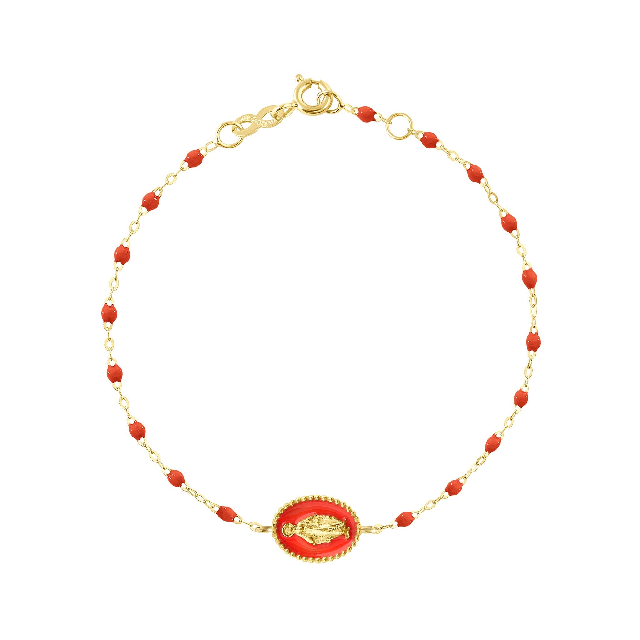 Gigi Clozeau - Madone resin charm Classic Gigi Coral bracelet, Yellow Gold, 6.7"