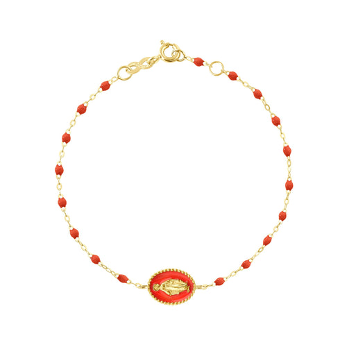 Gigi Clozeau - Madone resin charm Classic Gigi Coral bracelet, Yellow Gold, 6.7
