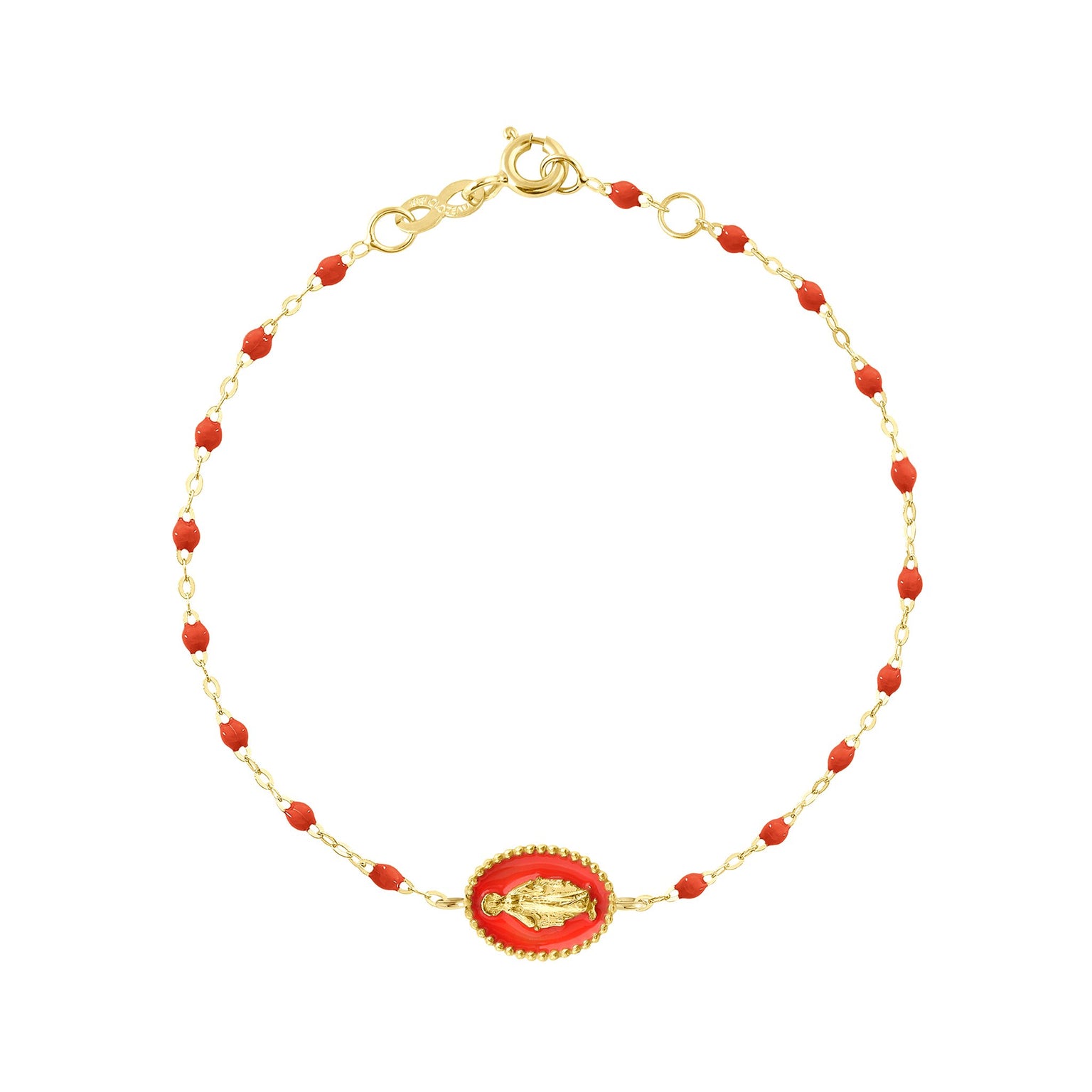 Gigi Clozeau - Madone resin charm Classic Gigi Coral bracelet, Yellow Gold, 6.7"