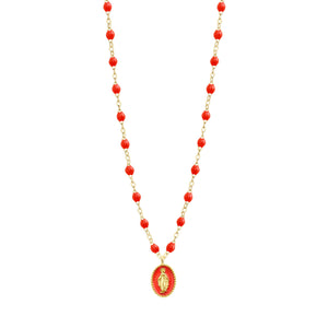 Gigi Clozeau - Madone resin charm Classic Gigi Coral necklace, Yellow Gold, 16.5"